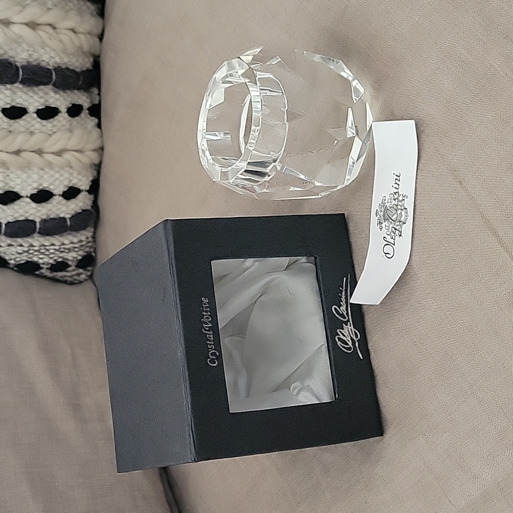 Oleg Cassini Crystal Votive NIB, Signature on the bottom